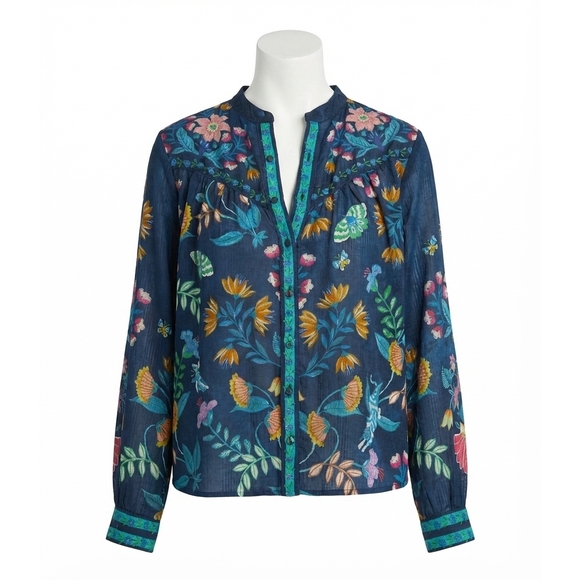 JOHNNY WAS Tops - NEW JOHNNY WAS elizabeth shirred western shirt in blue multi